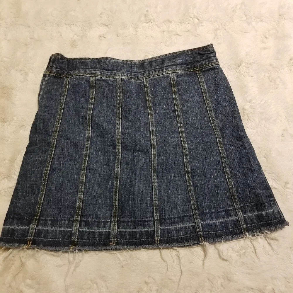 Gymboree Girls Jean Skirt Size 9 Blue Striped Denim Pink Trim Bow Girlcore